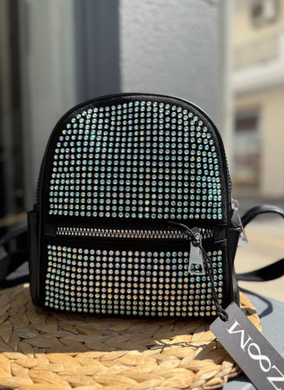 BLACK BACKPACK WITH SILVER STRIPES