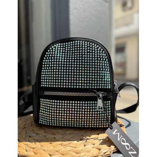 BLACK BACKPACK WITH SILVER STRIPES