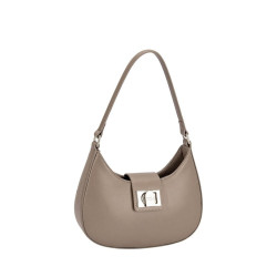 BEIGE LEATHER HALF MOON BAG