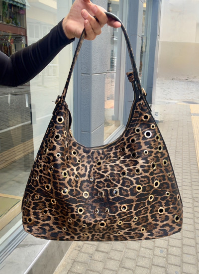 ΓΥΝΑΙΚΕΙΑ ΤΣΑΝΤΑ ΩΜΟΥ animal print ΣΕ ΔΕΡΜΑΤΙΝΗ ΜΕ ΤΡΟΥΚΣ