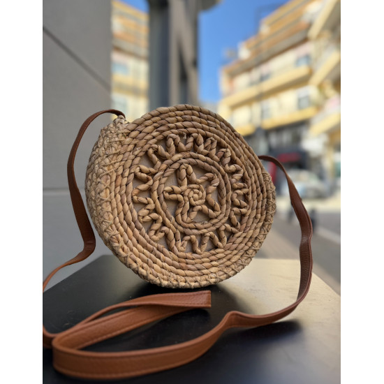 ROUND STRAW BAG WITH ZIPPER