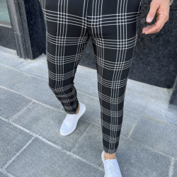 MEN'S SLIM LINE CHINO PANTS - BLACK CHECK