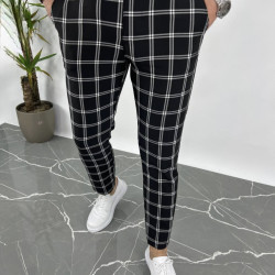 MEN'S SLIM LINE CHINO PANTS - BLACK CHECK1