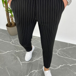 MEN'S SLIM LINE CHINO PANTS - BLACK WITH STRIPE