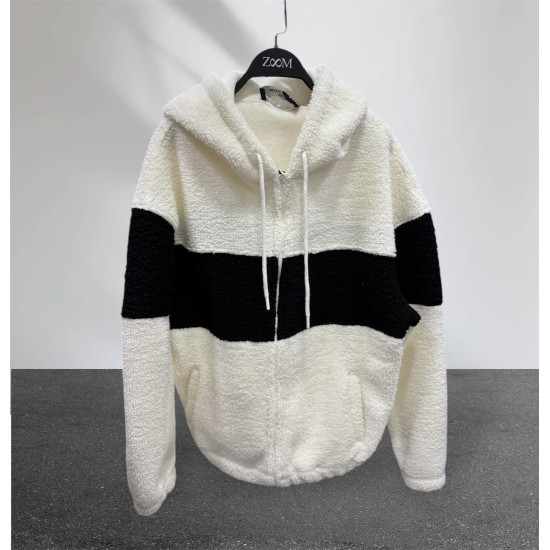 TEDDY WHITE OVERSIZE HOODIE WITH ZIPPER