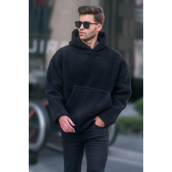 TEDDY  HOODIE OVERSIZE ΜΕ ΚΟΥΚΟΥΛΑ ΣΕ ΜΑΥΡΟ