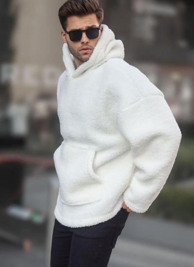 TEDDY  HOODIE OVERSIZE ΜΕ ΚΟΥΚΟΥΛΑ ΣΕ ΑΣΠΡΟ