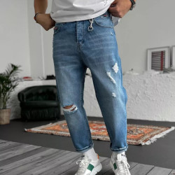 Ανδρικό Παντελόνι Jeans Boyfriend με Σκισίματα – Μπλέ DP-00399-B