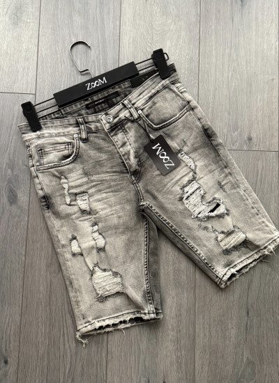 BERMUDA JEANS IN GREY WITH RIPS