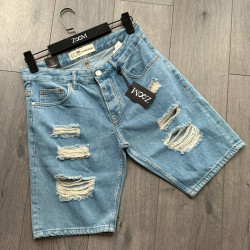 BLUE BERMUDA JEANS WITH MANY RIPS