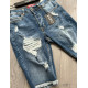 DARK BLUE BERMUDA JEANS WITH MANY RIPS