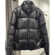 BLACK PUFFY JACKET WITH LEATHER TEXTURE