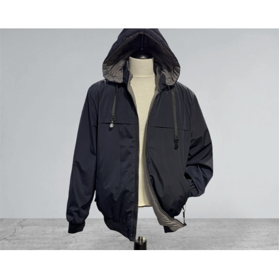 MEN'S DOUBLE SIDED JACKET DETACHABLE HOOD ZIPPER POCKETS - BLUE