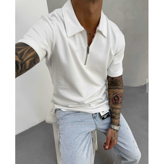 SHORT-SLEEVED WHITE ZIPPERED TOP