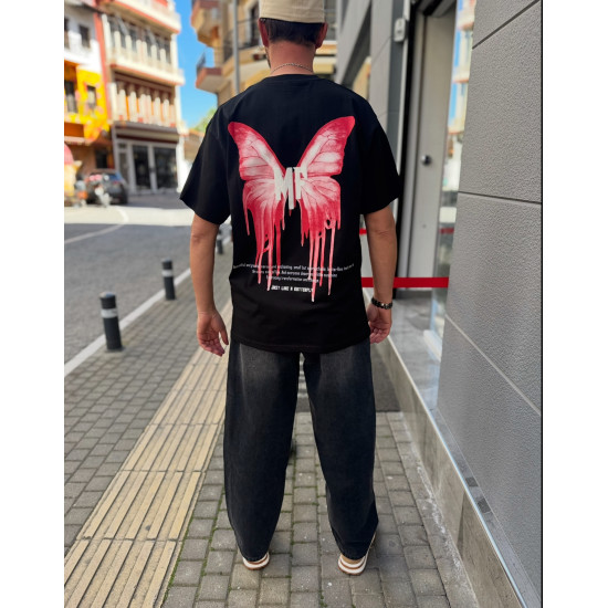 SHORT SLEEVE T-SHIRT IN BLACK WITH RED BUTTERFLY