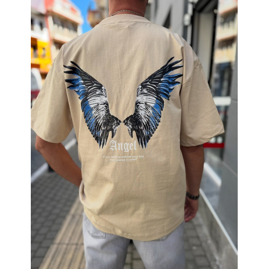 SHORT SLEEVE T-SHIRT WITH FEATHERS IN BEIGE