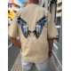SHORT SLEEVE T-SHIRT WITH FEATHERS IN BEIGE