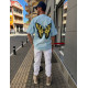 SHORT SLEEVE T-SHIRT WITH YELLOW BUTTERFLY ON BLUE
