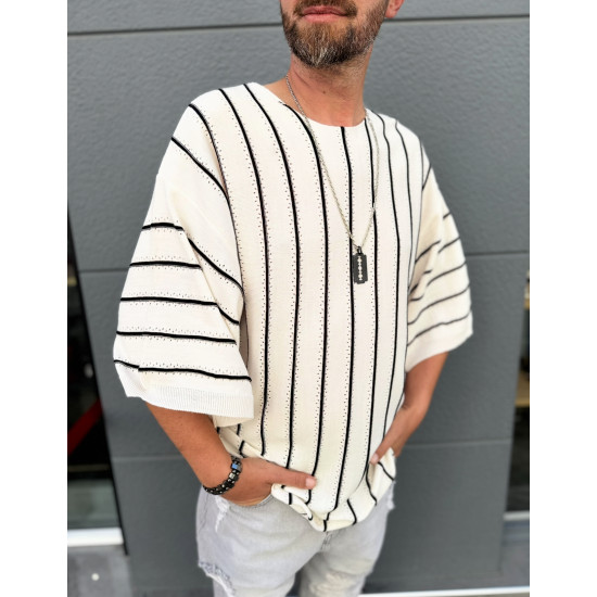 SHORT-SLEEVED T-SHIRT IN FINE KNIT WITH STRIPES