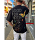 SHORT SLEEVE T-SHIRT IN BLUE WITH BUTTERFLY IN BLACK