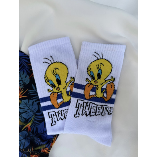 UNISEX SOCKS WITH 'BIRD' DESIGN, WHITE
