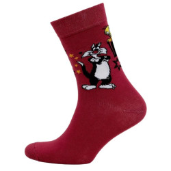 ΚΑΛΤΣΑ UNISEX ΜΕ ΣΧΕΔΙΟ 'CAT AND BIRD'  ΜΠΟΡΝΤΩ