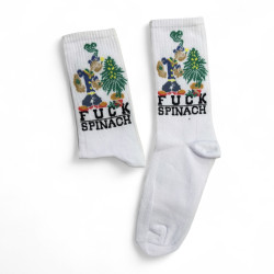 UNISEX SOCKS WITH 'FUCK SPINACH' DESIGN IN WHITE