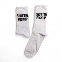 UNISEX ΚΑΛΤΣΑ ΜΕ ΣΧΕΔΙΟ 'SHUT THE FUCKUP΄ ΣΕ ΛΕΥΚΟ