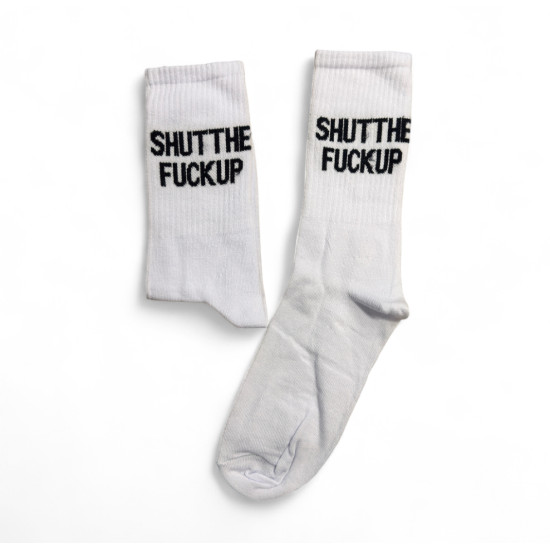 UNISEX ΚΑΛΤΣΑ ΜΕ ΣΧΕΔΙΟ 'SHUT THE FUCKUP΄ ΣΕ ΛΕΥΚΟ