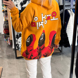 FLEECE SWEATSHIRT WITH HOOD - MUSTARD