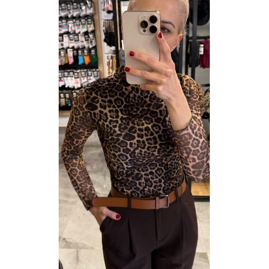 TRANSPARENT LEOPARD TOP WITH HALF SHORT SLEEVE