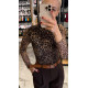 TRANSPARENT LEOPARD TOP WITH HALF SHORT SLEEVE