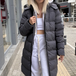 LONG JACKET WITH HOOD IN DARK GREY