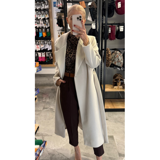 LONG OVERSIZE COAT WITH BELT IN BEIGE