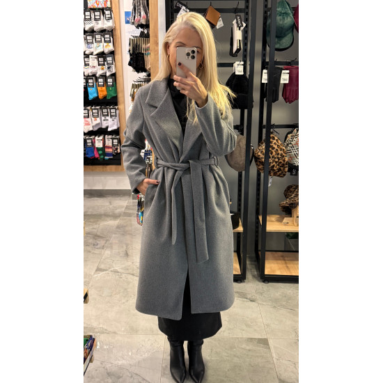 LONG OVERSIZE COAT WITH BELT IN GREY