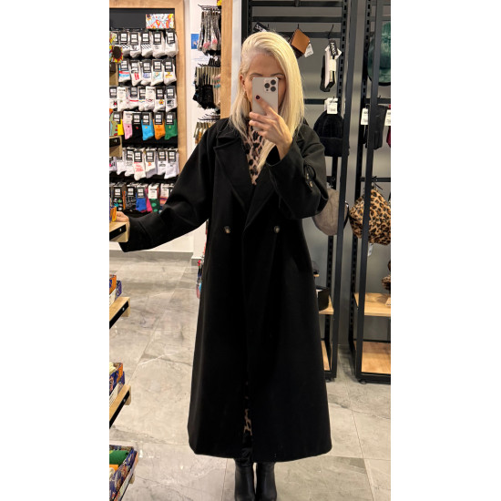 LONG OVERSIZE COAT WITH BELT IN BLACK