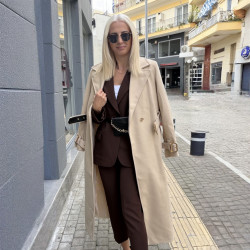 BEIGE COAT WITH BELT AND GOLDEN DETAILS