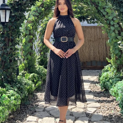 BLACK POLKA DOT DRESS WITH BELT