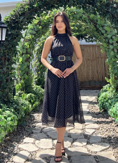 BLACK POLKA DOT DRESS WITH BELT