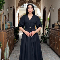 BLACK MIDI DRESS WITH SLEEVES
