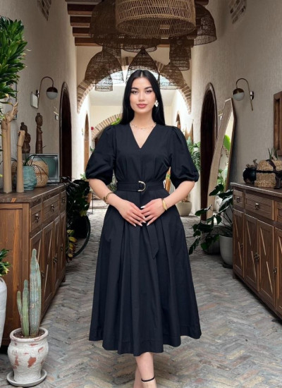 BLACK MIDI DRESS WITH SLEEVES