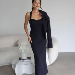 Elegant black dress with short jacket in black