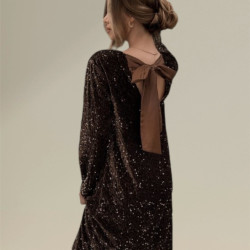 BROWN DRESS WITH BOW FROM THE BACK