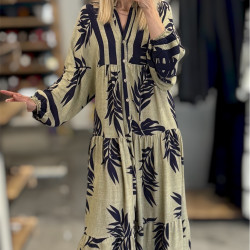 FLORAL BEIGE-PURPLE SKIRT DRESS