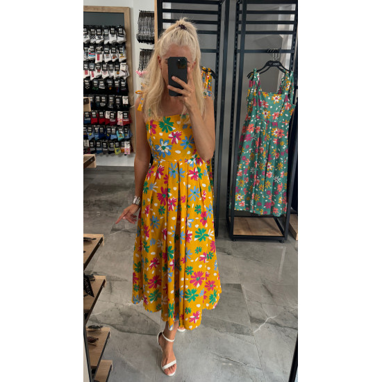 FLORAL DRESS WITH SHOULDER TIE - YELLOW