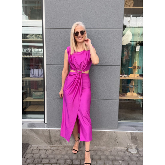 MONOCHROME DRESS WITH OPENING AT THE WAIST - FUCHSIA