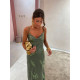 MIDI DRESS WITH ADJUSTABLE STRAPS AND BIRDS - KHAKI