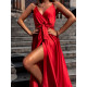 SATIN LONG DRESS WITH TIE - RED