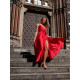 SATIN LONG DRESS WITH TIE - RED
