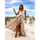 SATIN LONG DRESS WITH TIE - BEIGE